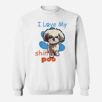 I Love My Shih Poo Shirt Best Dog Lover Paw Print Christmas Sweatshirt | Crazezy