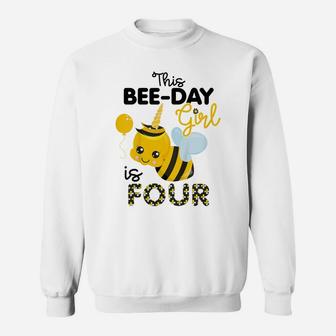 Kids 4Th Birthday Girl Bee Themed 4 Year Old Bday Matching Party Sweatshirt | Crazezy AU
