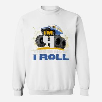 Kids I'm 4 Years Old This Is How I Roll Monster Trucks Sweatshirt | Crazezy CA