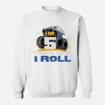 Kids I'm 5 Years Old This Is How I Roll Monster Trucks Sweatshirt | Crazezy CA