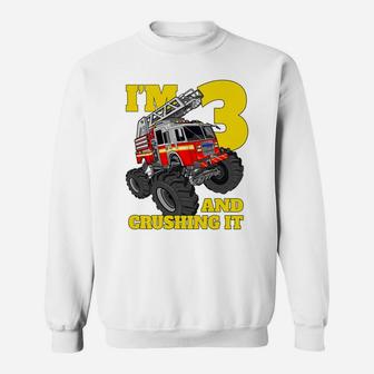 Kids Monster Fire Truck 3Rd Birthday Boy Toddler 3 Firefighter Sweatshirt | Crazezy DE