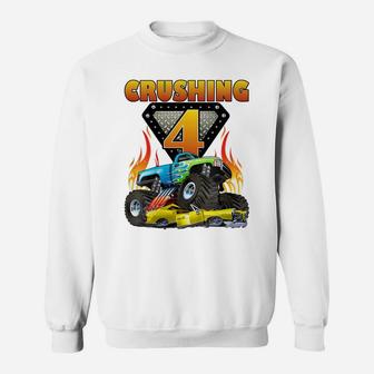 Kids Monster Truck 4 Year Old Shirt 4Th Birthday Boy Monster Car Sweatshirt | Crazezy UK