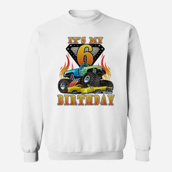 Kids Monster Truck 6 Year Old Shirt 6Th Birthday Boy Monster Car Sweatshirt | Crazezy AU