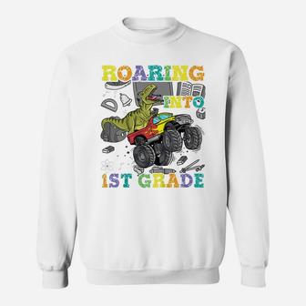 Kids Roaring Into 1St Grade Dinosaur T-Rex Gaming Monster Truck Sweatshirt | Crazezy