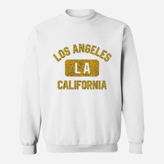 Los Angeles La California Gym Style Distressed Amber Print Sweatshirt | Crazezy