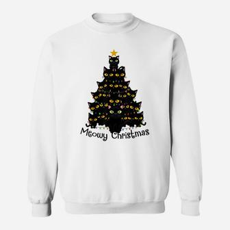 Meowy Cat Christmas Tree Shirt Men Women Tee Plus Size Sweatshirt | Crazezy CA