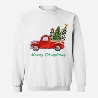 Merry Christmas Leopard Plaid Christmas Tree Shirt Red Truck Sweatshirt | Crazezy