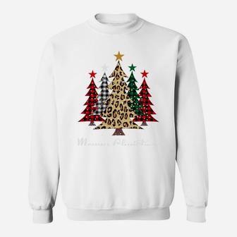 Merry Christmas Trees With Buffalo Plaid & Leopard Design Sweatshirt Sweatshirt | Crazezy AU