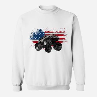 Monster Truck American Flag USA Patriotic Sweatshirt | Crazezy