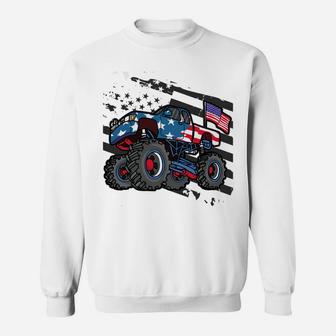 Monster Truck Gift All American Usa Flag - Boys 4Th Of July Sweatshirt Sweatshirt | Crazezy