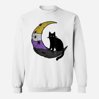 Nonbinary Moon Space Cat Lgbt Pride With Nb Non-Binary Flag Sweatshirt | Crazezy