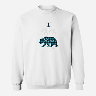 Papa Bear Buffalo Plaid Blue Family Christmas Camping Sweatshirt | Crazezy DE