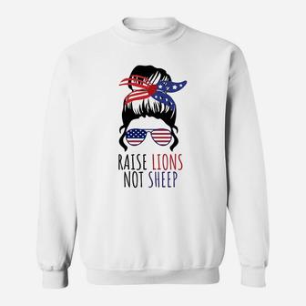 Raise Lions & Not Sheep American Flag Sunglasses Messy Bun Sweatshirt Sweatshirt | Crazezy