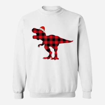 Red Plaid T Rex Santa Hat Christmas Dinosaur Pajamas Adults Sweatshirt | Crazezy
