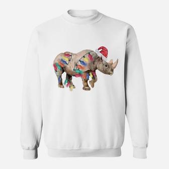 Santa Rhino Christmas Lights Rhino Lover Christmas Gift Sweatshirt | Crazezy