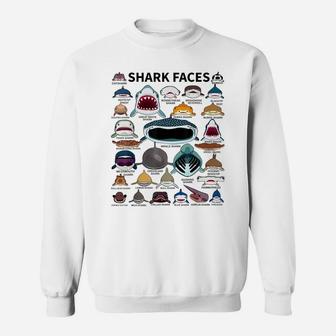 Shark Faces - Type Of Shark - Shark Faces Of All Kinds Sweatshirt | Crazezy