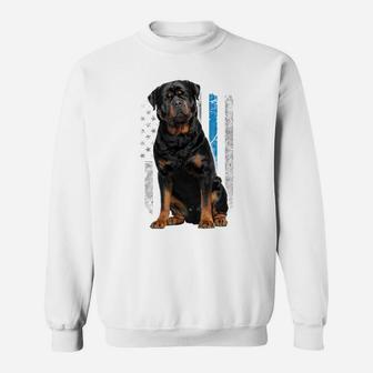Thin Blue Line American Flag Rottweiler Police Dog Sweatshirt Sweatshirt | Crazezy