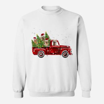 Womens Golden Retriever Lover Red Truck Christmas Pine Tree Sweatshirt | Crazezy DE