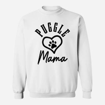 Womens Puggle Mama Heart Dog Paw Puggle Mom Sweatshirt | Crazezy