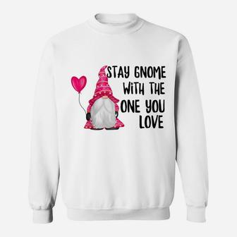 Womens Valentine's Day Stay Gnome With One You Love Be Safe Raglan Baseball Tee Sweatshirt | Crazezy