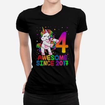 4 Years Old Unicorn Flossing 4Th Birthday Girl Unicorn Party Women T-shirt | Crazezy