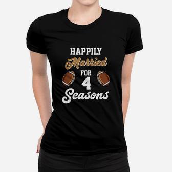 4th Anniversary For Football Lover Husband Wife Gift Women T-shirt | Crazezy