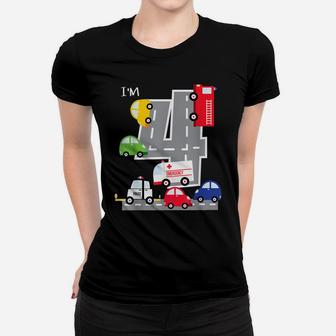 4Th Birthday 4 Year Old Transportation Cars Fire Truck Women T-shirt | Crazezy