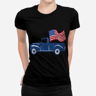 4Th Of July Vintage Truck American Flag Funny Shirt Gift Women T-shirt | Crazezy