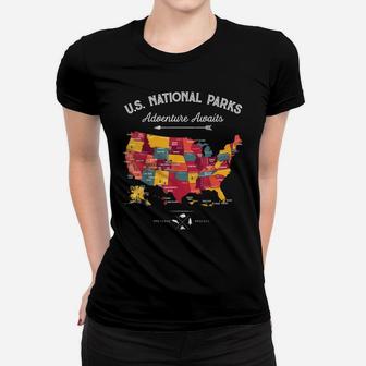 62 National Parks Map Gifts Us Park Vintage Camping Hiking Women T-shirt | Crazezy