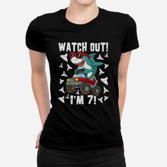7 Years Old 7Th Birthday Shark Boy Girl Monster Truck Gamer Women T-shirt | Crazezy
