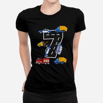 7Th Birthday Boys Fire Truck Police Car 7 Year Old Women T-shirt | Crazezy