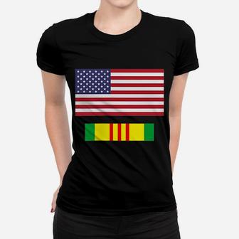 American Flag Above Vietnam Service Ribbon Women T-shirt | Crazezy