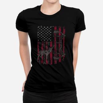American Flag Deer Bow Hunting Patriotic Distressed Women T-shirt | Crazezy