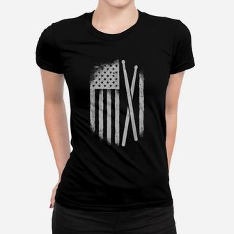 American Flag Drumsticks Usa Drummers Vintage Drum Sticks Women T-shirt | Crazezy UK