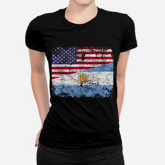 Argentinian Roots | Half American Flag | Usa Argentina Flag Women T-shirt | Crazezy