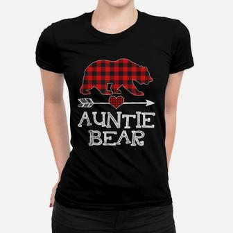 Auntie Bear Christmas Pajama Red Plaid Buffalo Family Gift Women T-shirt | Crazezy