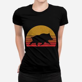 Boar Hunting - Retro Sunset Wild Pigs Boar Hunter Gift Women T-shirt | Crazezy UK