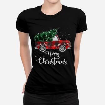 Buffalo Plaid Christmas Tree Red Truck Women T-shirt | Crazezy