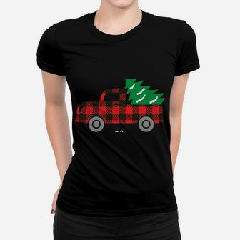 Buffalo Plaid Christmas Tree Red Truck Women T-shirt | Crazezy