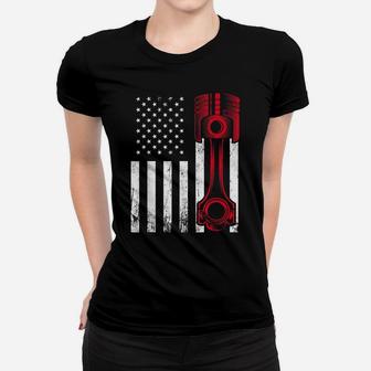 Car Enthusiast - American Flag Piston Muscle Car Gift Women T-shirt | Crazezy