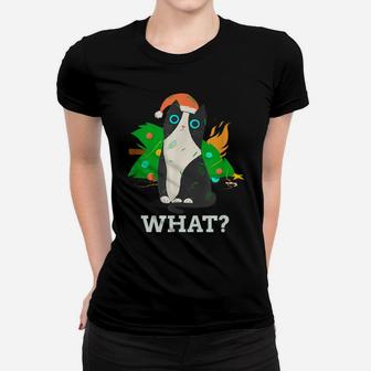 Cat What Black Cat With Christmas Tree Women T-shirt | Crazezy
