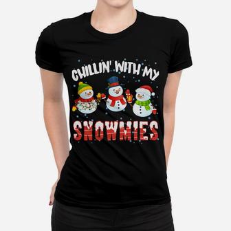Chillin' With My Snowmies Christmas Snowman Santa Hat Sweatshirt Women T-shirt | Crazezy