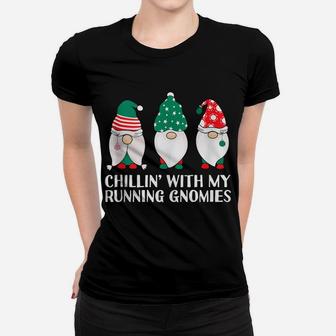 Chilling With My Running Gnomies Runner Funny Gnome Pun Xmas Women T-shirt | Crazezy