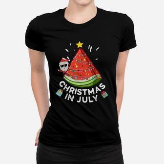 Christmas In July Watermelon Santa Summer Tree Women T-shirt | Crazezy
