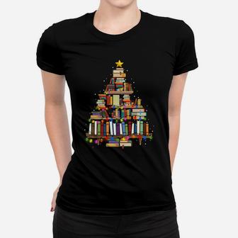 Christmas Library Tree Gift For Librarian And Book Lover Sweatshirt Women T-shirt | Crazezy