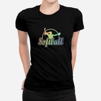 Cute Softball Gift Teen Girl Pitcher Cool Soft Rainbow Color Women T-shirt | Crazezy