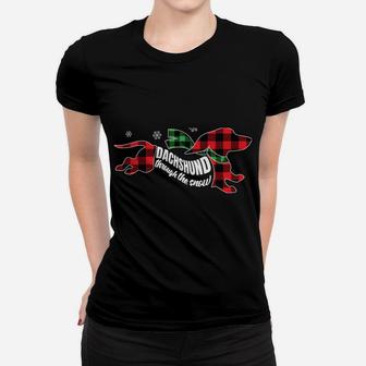 Dachshund Through The Snow Doxie Dog Plaid Christmas Gift Sweatshirt Women T-shirt | Crazezy CA