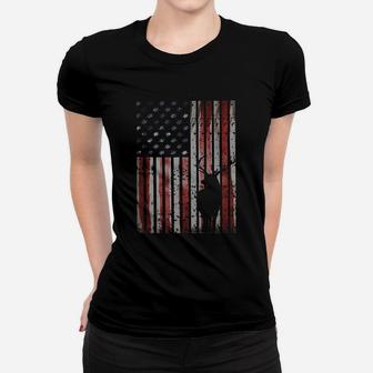 Deer Hunting American Flag Gift For Whitetail Buck Hunters Women T-shirt | Crazezy