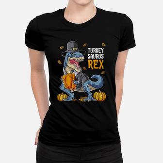 Dinosaur Thanksgiving Boys Turkey Saurus T Rex Pilgrim Kids Women T-shirt | Crazezy