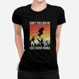Dont Follow Me I Do Stupid Things Gift Retro Vintage Skiing Women T-shirt | Crazezy